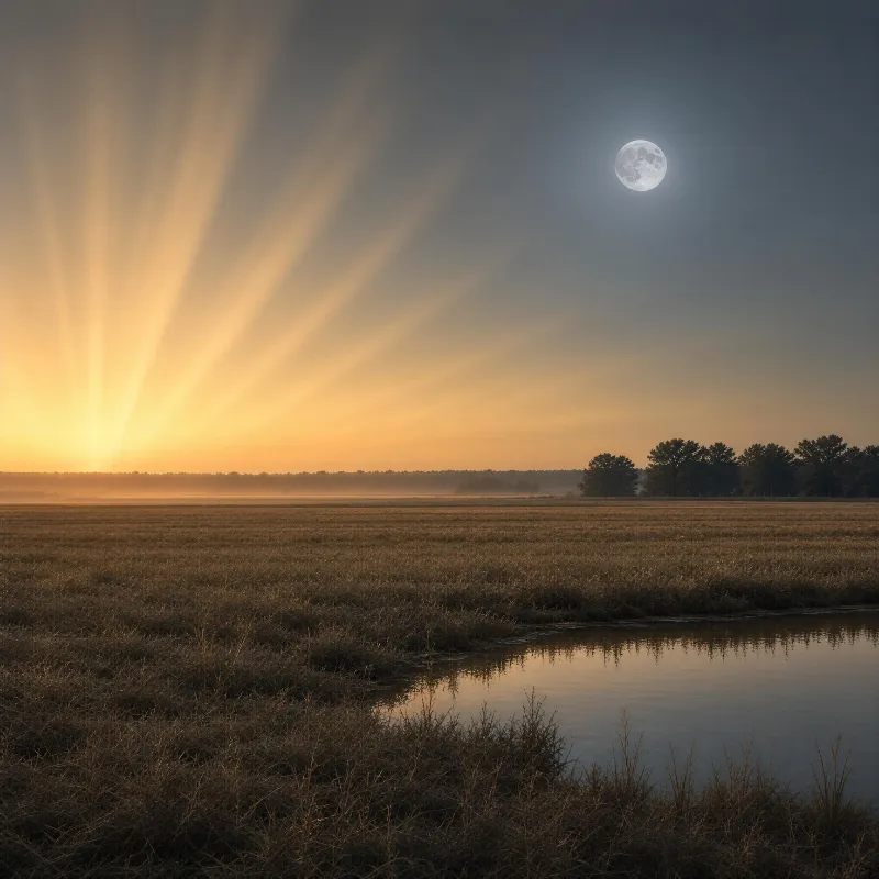 Sunset and Moon over Field