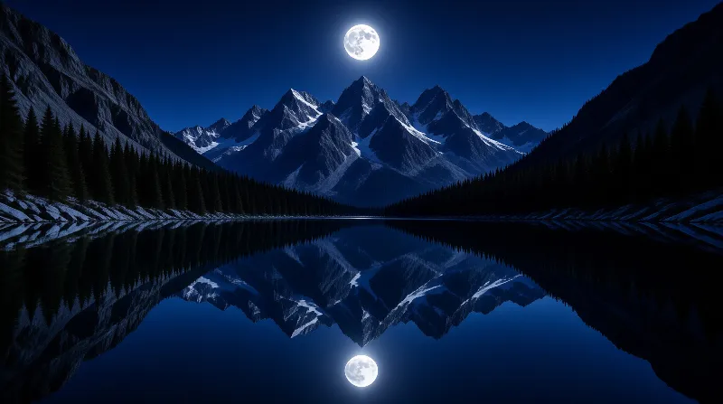 Moonlit Mountain Reflection