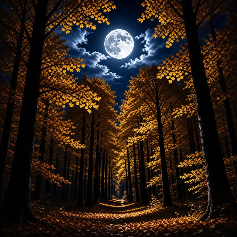 Moonlit Autumn Forest Path
