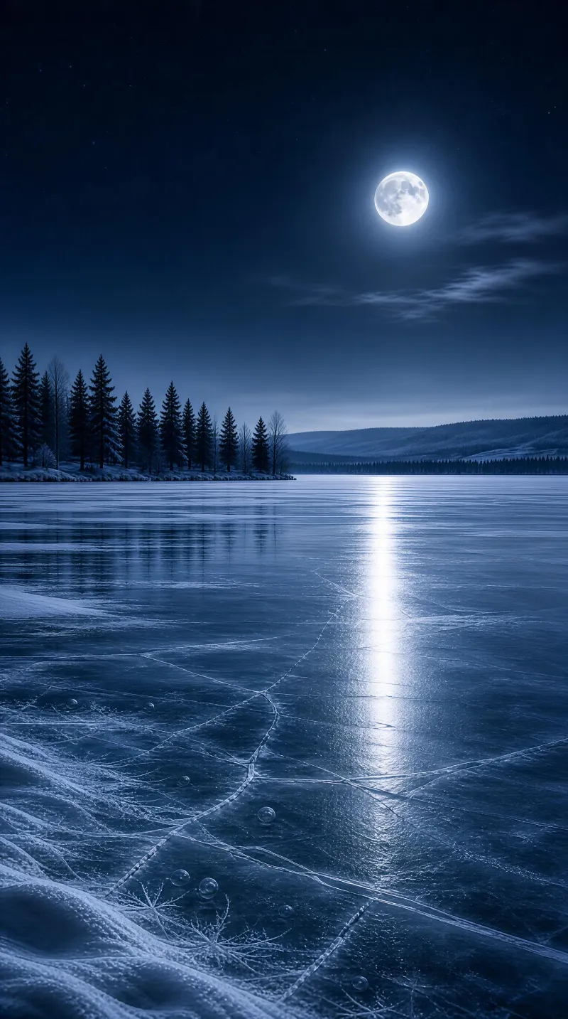 Frozen Lake Under Moonlight