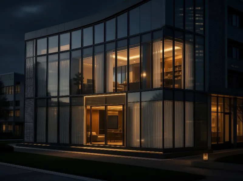 Modern Glass Building at Night