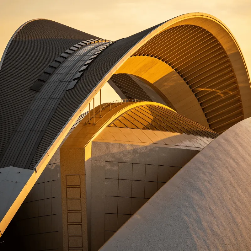 Cultural Center with Tensile Structure — Golden Sunset