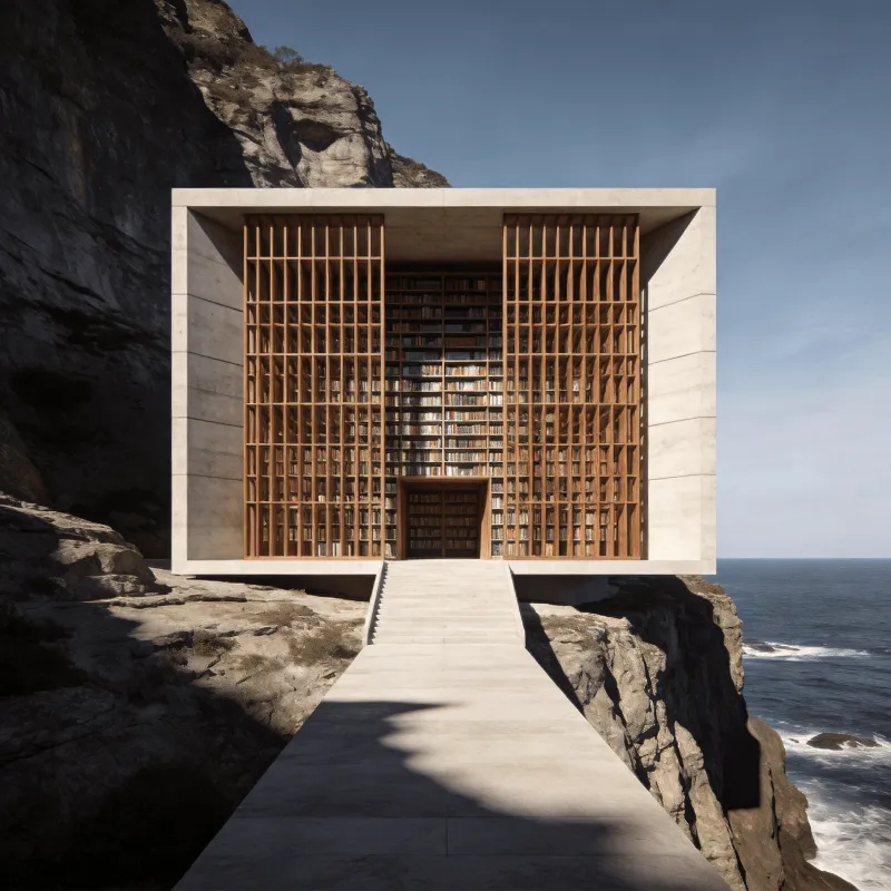 Library with Wooden Lattice — Coastal Cliff