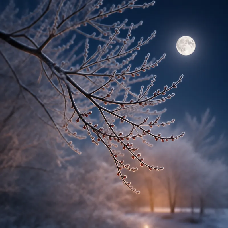 Frosty Branches and Moon