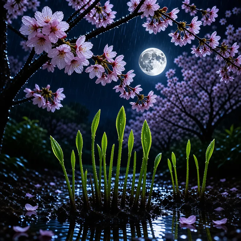 Cherry Blossoms in Moonlight