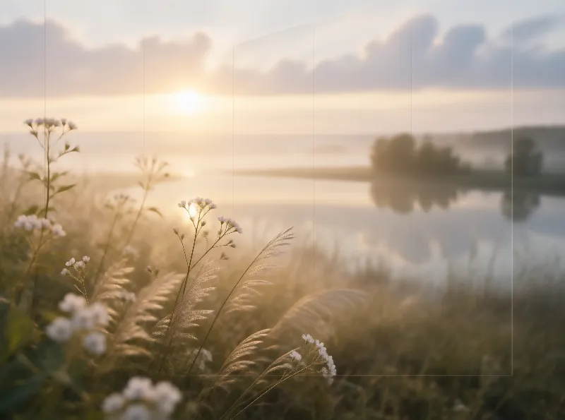 Sunrise Over Misty Lake