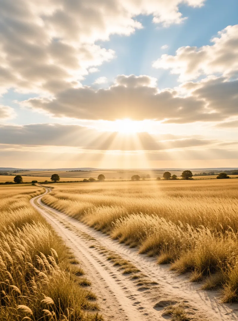 Sunlit Path in Golden Fields