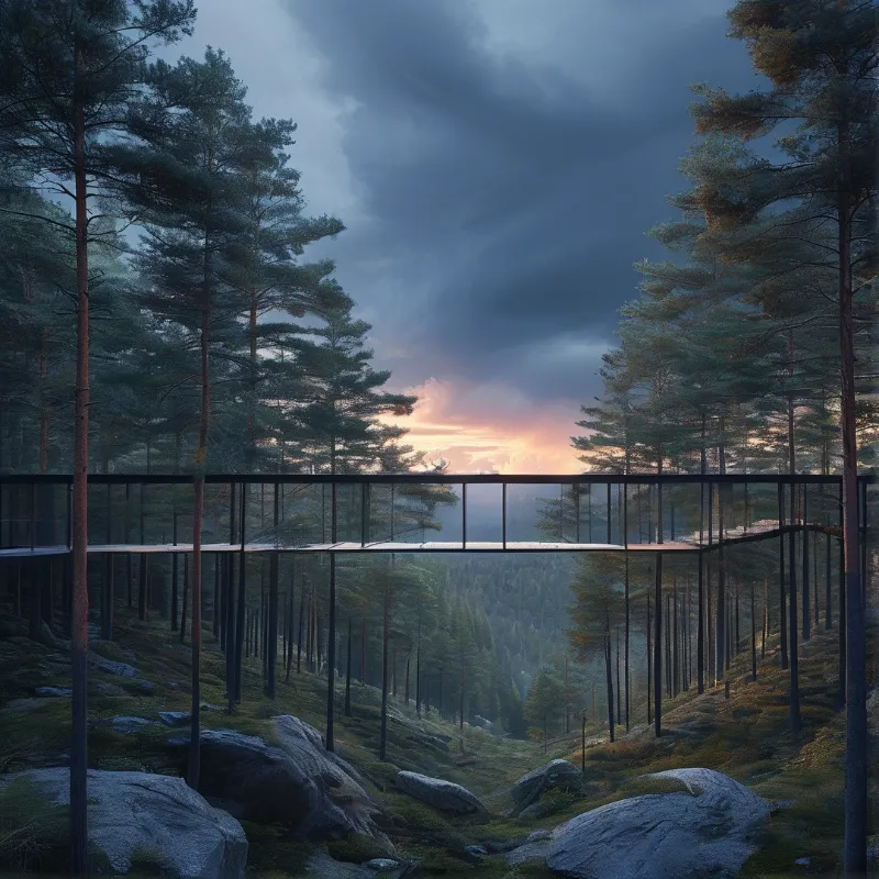 Glass Walkway Over Pine Forest