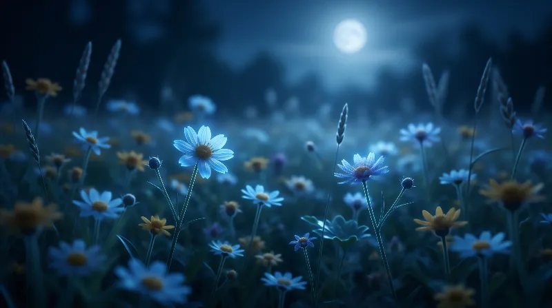 Moonlit Flower Field