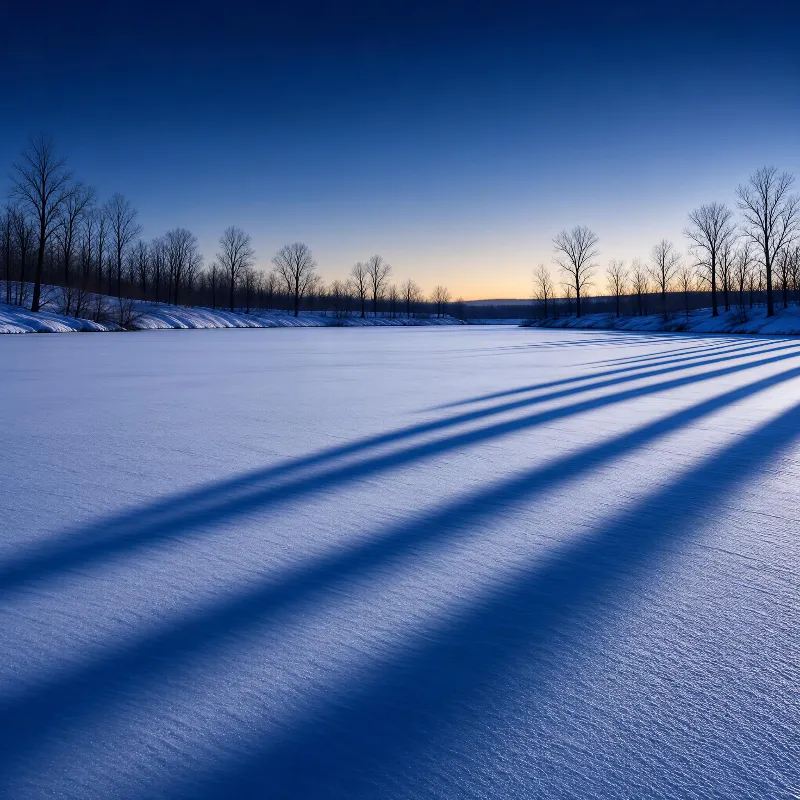 Winter Lake with Long Shadows