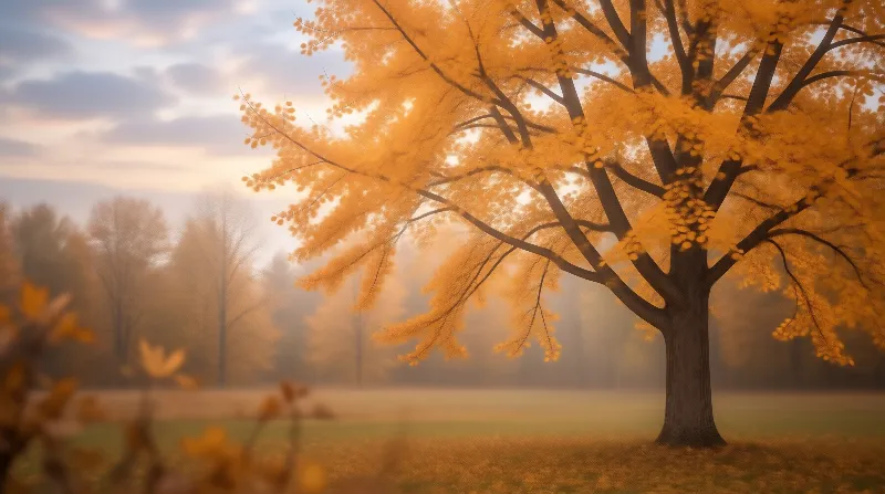 Misty Autumn Tree Landscape