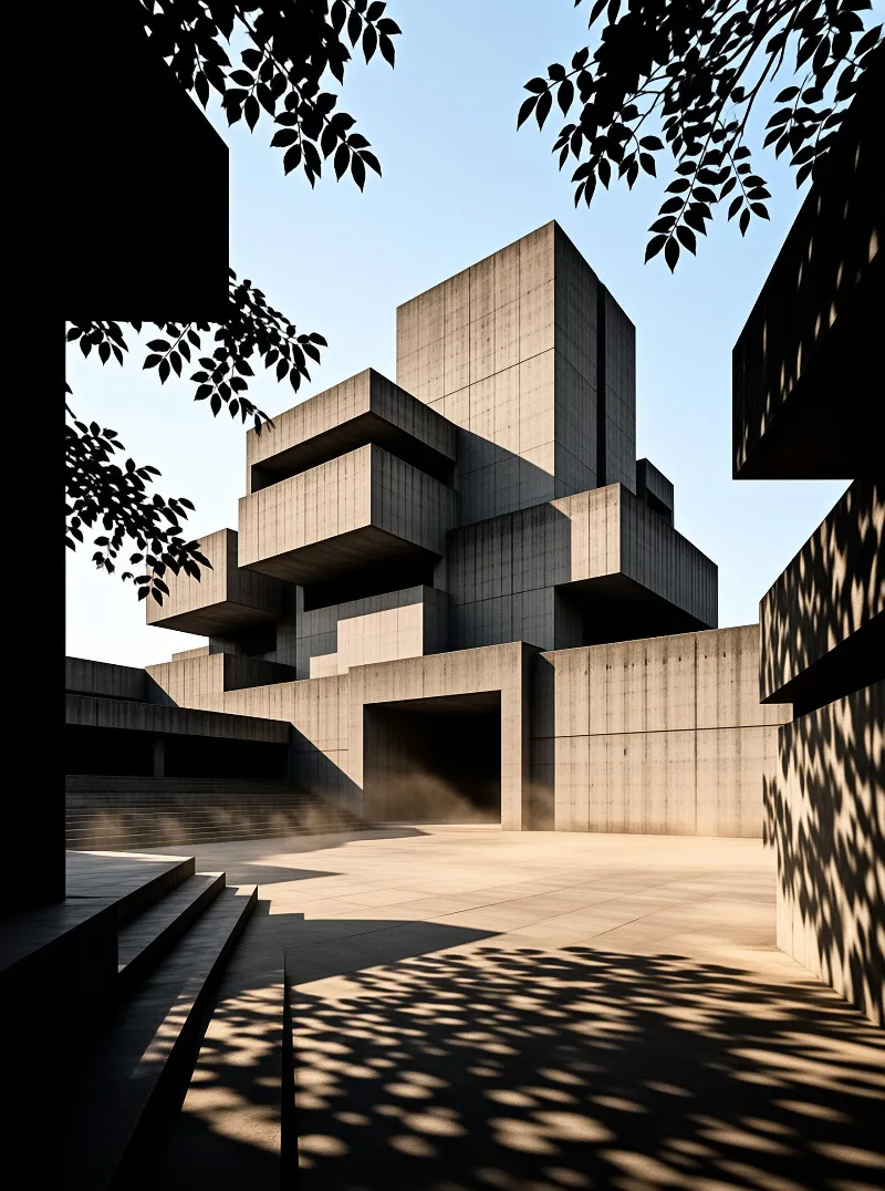 Brutalist Concrete in Dappled Light