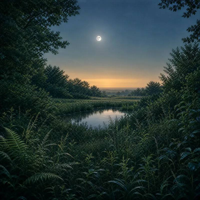 Moonlit Wetland Twilight