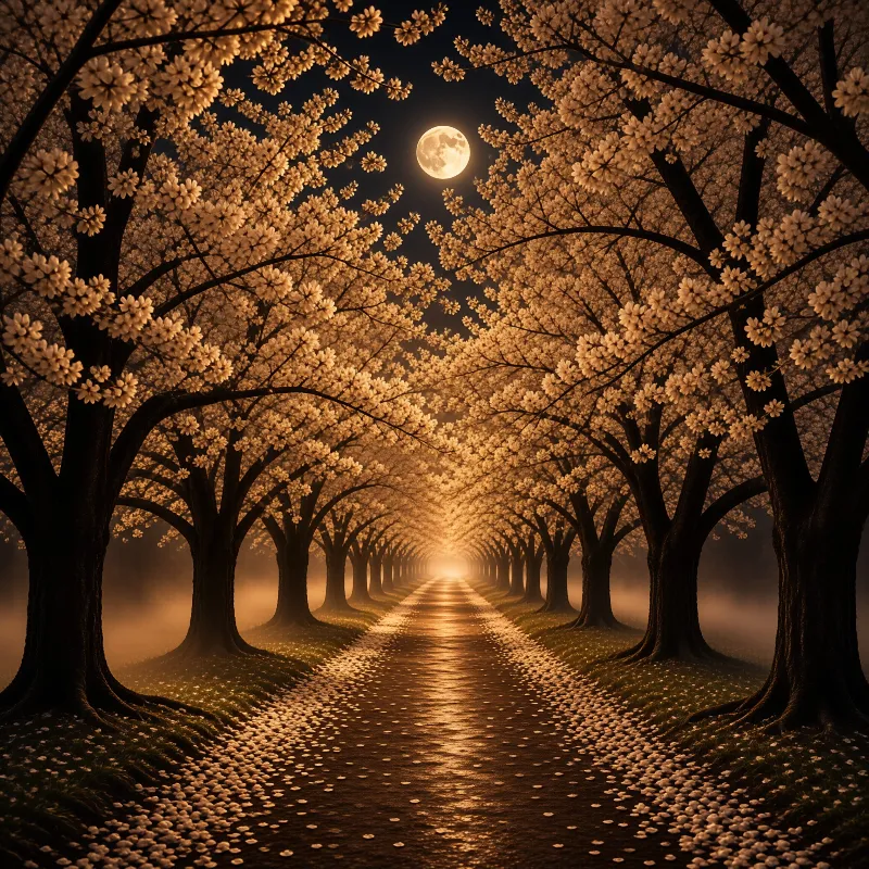 Moonlit Cherry Blossom Path