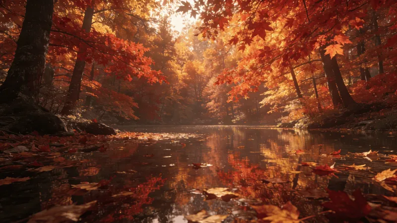 Autumn Forest Reflected in Still Water