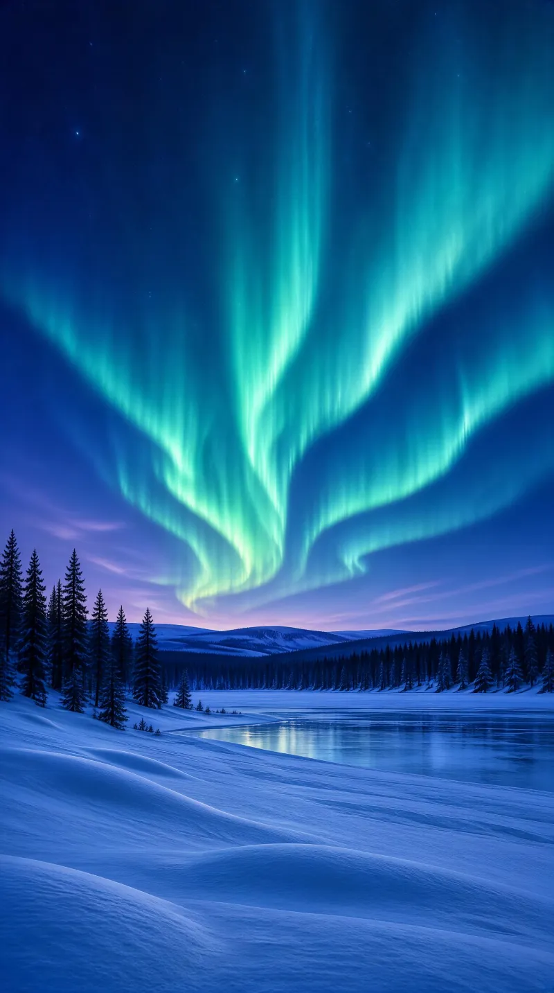 Aurora Over Frozen Lake