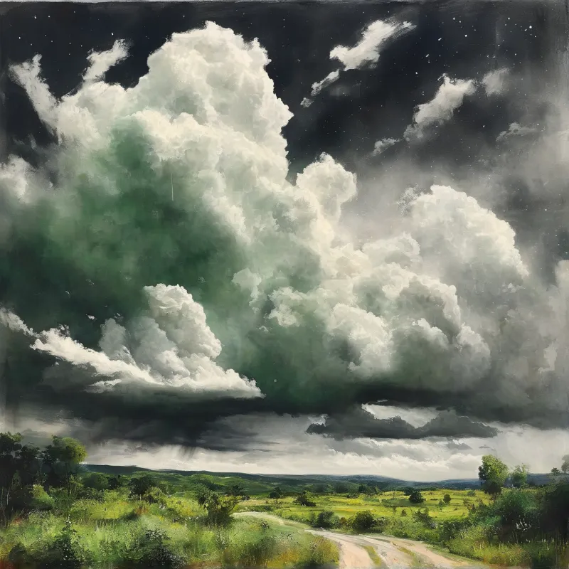 Stormy Sky Over Green Fields