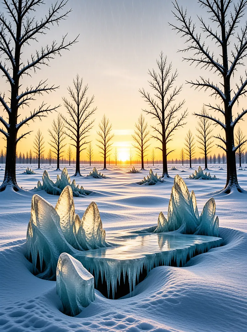 Winter Ice and Sunset