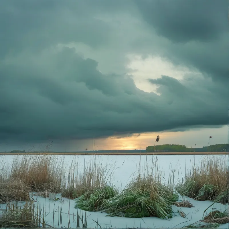 Stormy Sky Over Snowy Lake