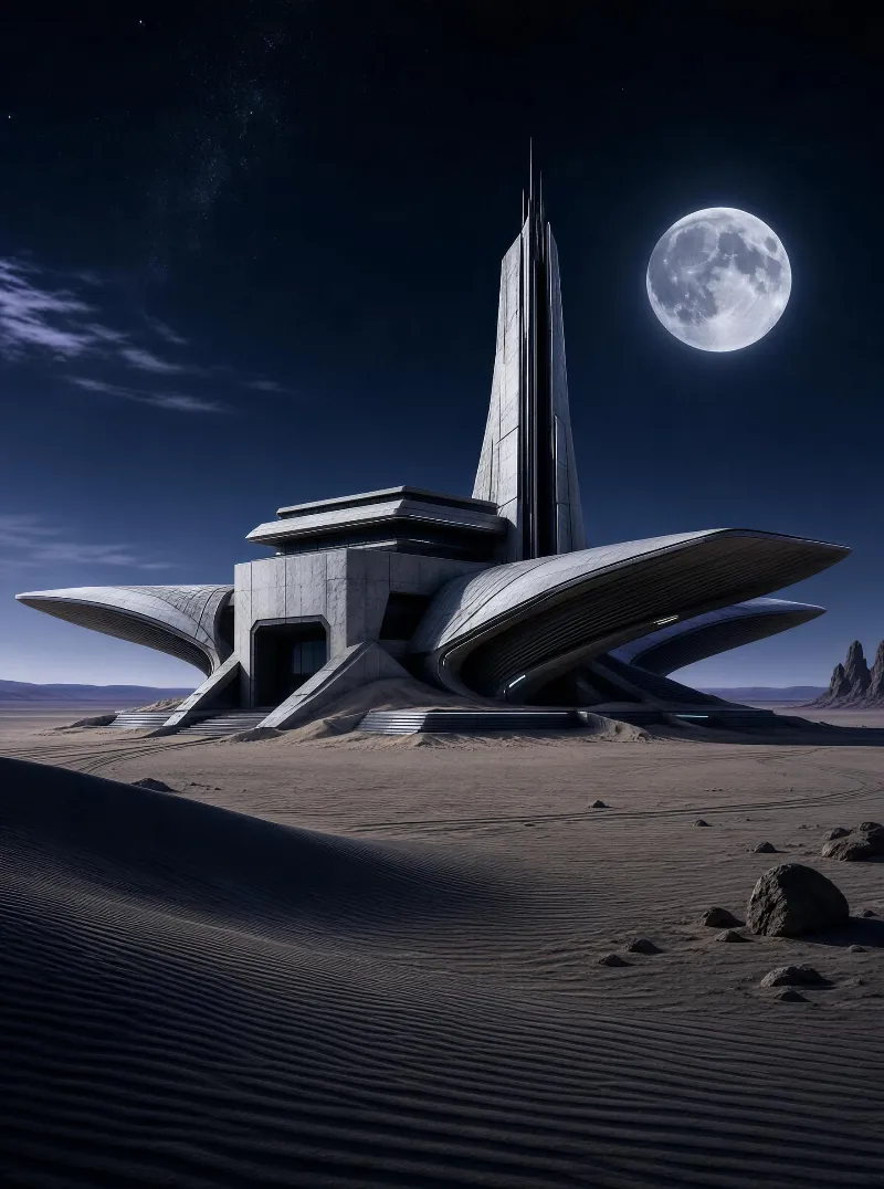 Futuristic Desert Structure at Night