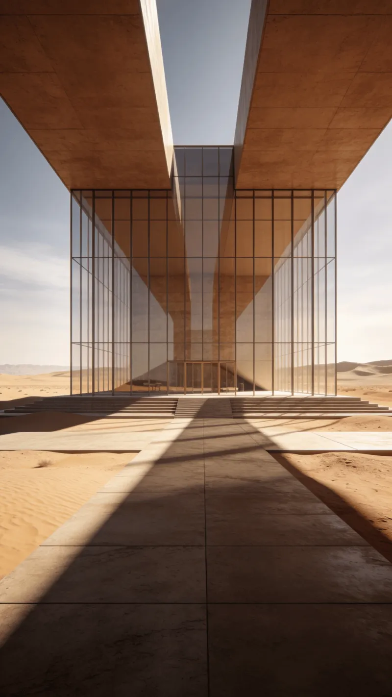 Cultural Center with Glass Curtain Wall — Desert Plain
