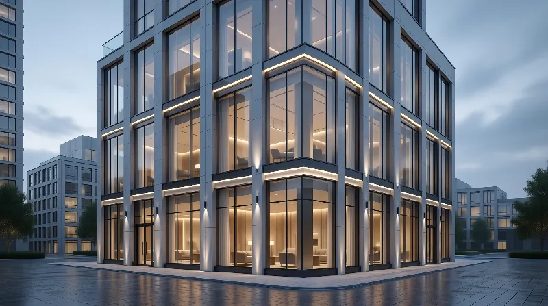 Modern Glass Building at Dusk
