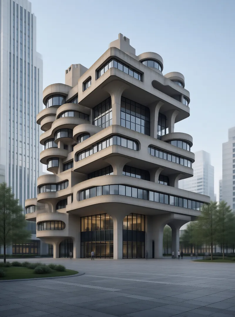 Curved Brutalist Building