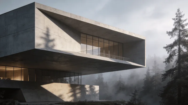 Cultural Center in Misty Forest