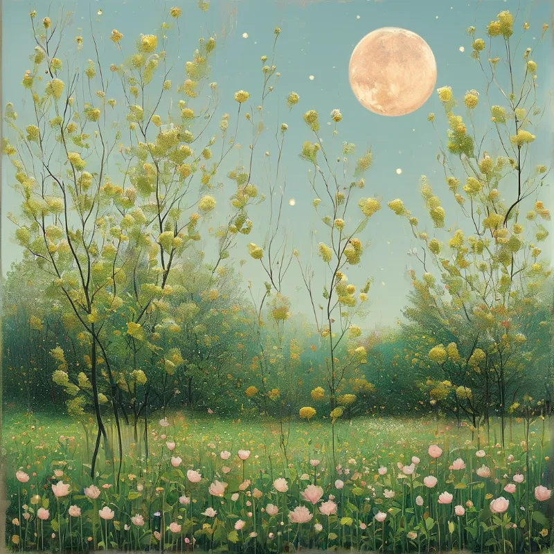 Moonlit Flower Field