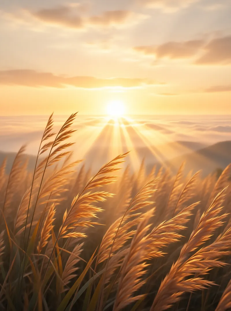 Golden Sunrise Over Grass