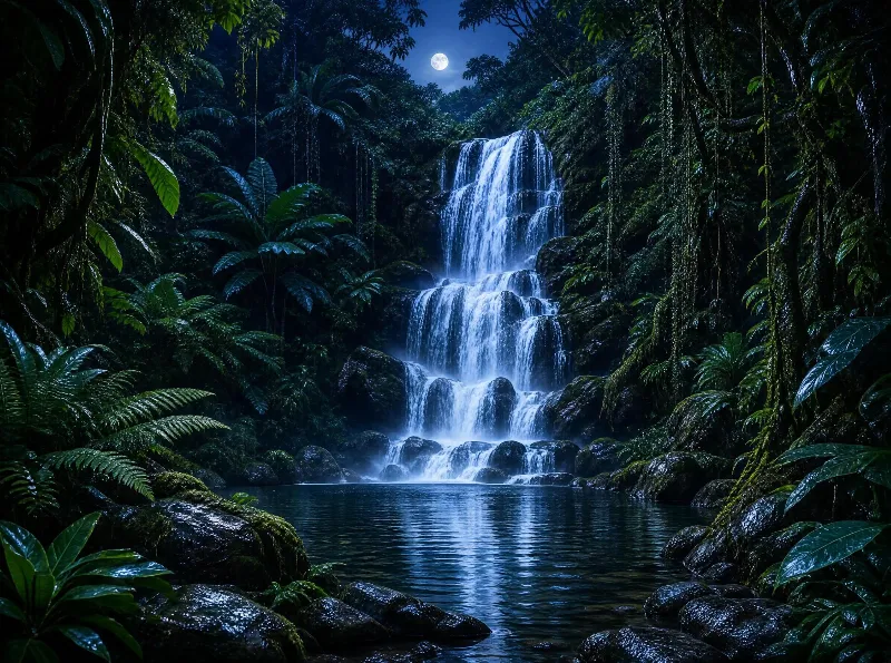 Night Jungle Waterfall