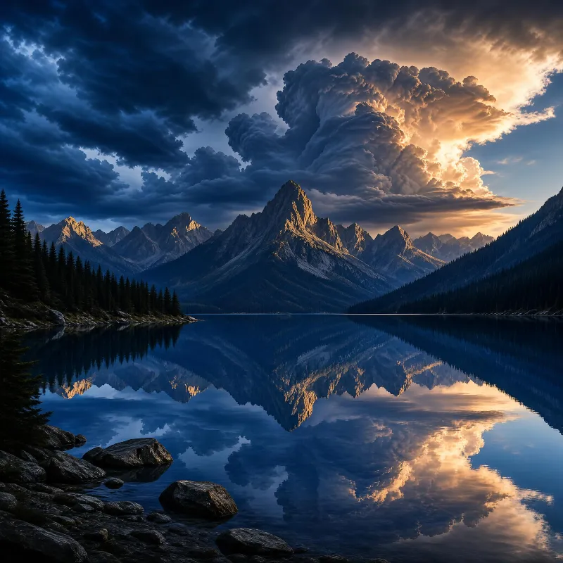 Dramatic Mountain Lake at Sunset