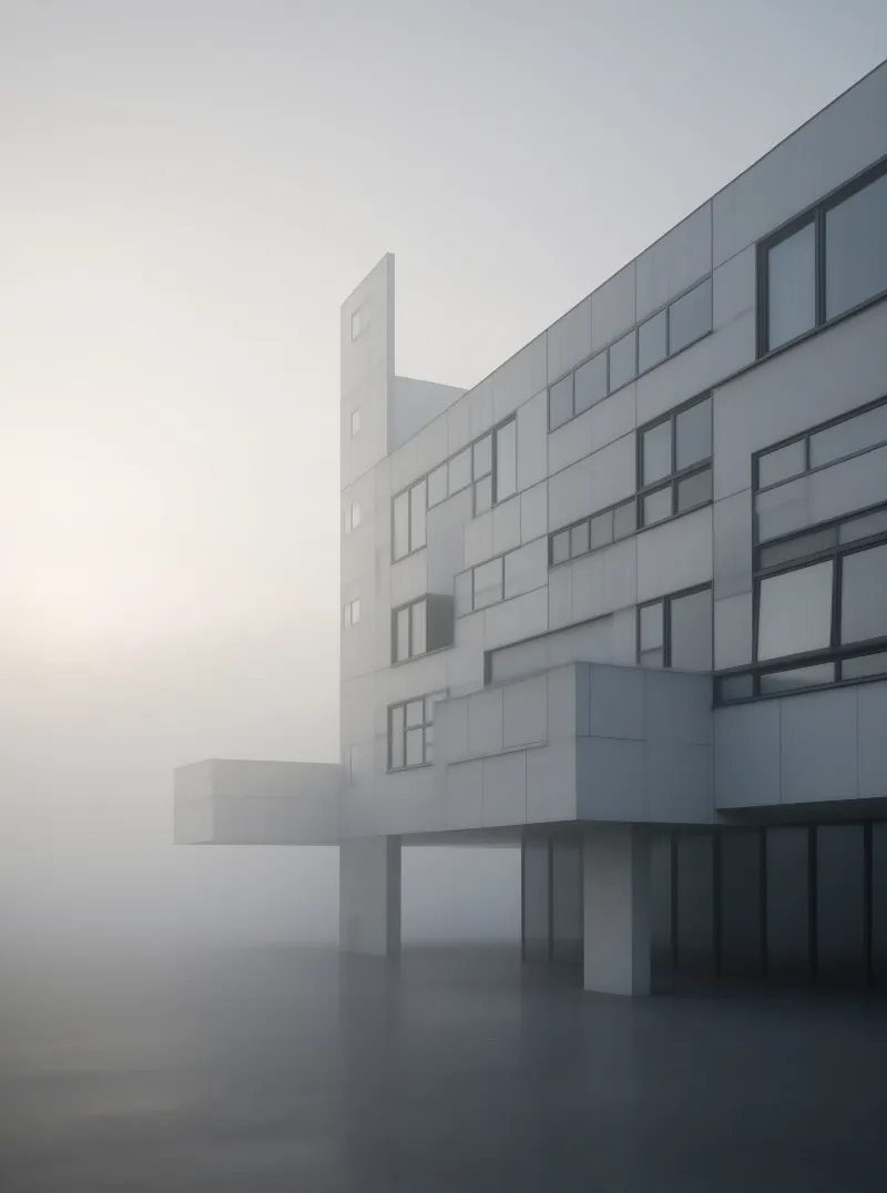 Modern Building in Fog