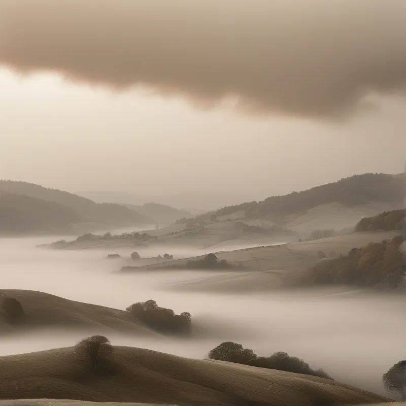 Misty Rolling Hills Landscape
