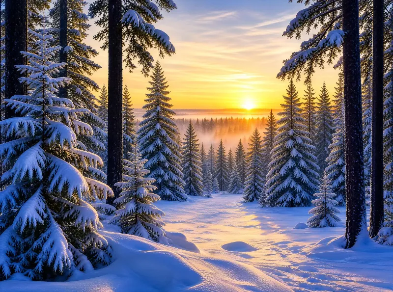 Sunrise Snow Forest