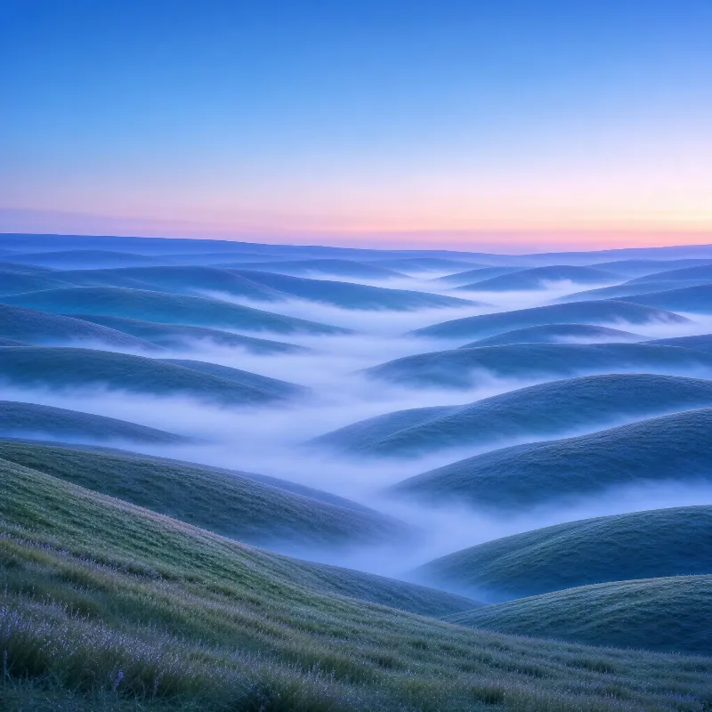 Misty Rolling Hills at Dawn