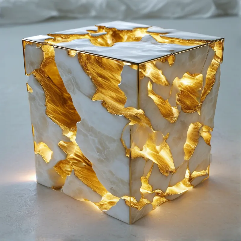 White and Gold Cube Lamp