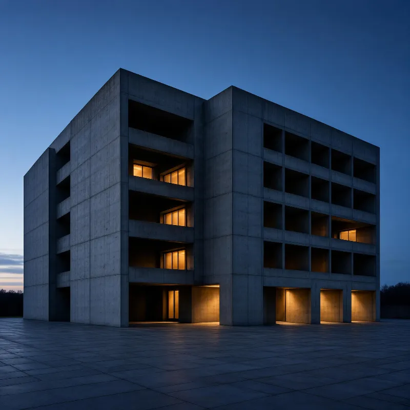 Brutalist Building at Dusk