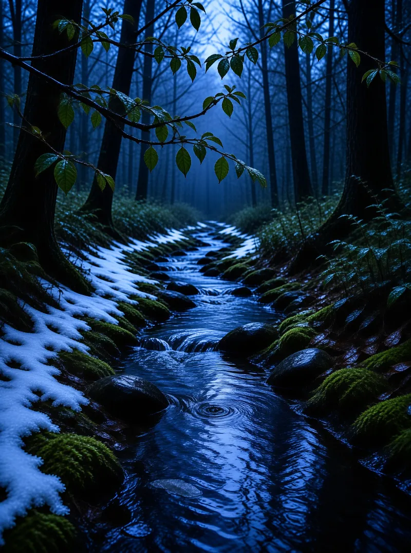 Moonlit Forest Stream
