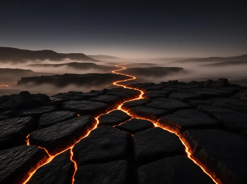 Lava Flowing Through Cracks