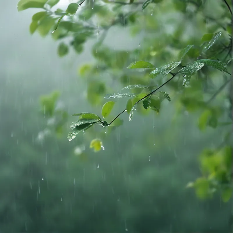 Misty Rain on Leaves