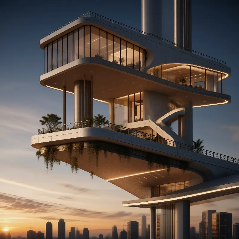 Futuristic Highrise At Sunset