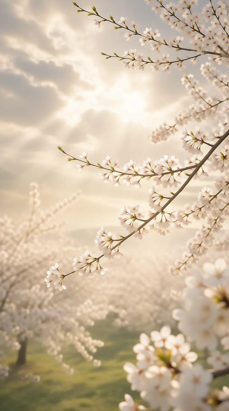 Blossom Branches in Soft Light Landscape