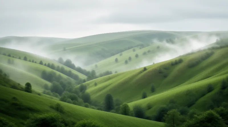 Misty Rolling Hills Landscape