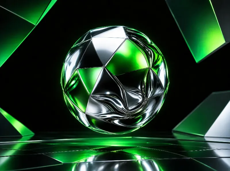 Metallic Geometric Sphere with Green Accents