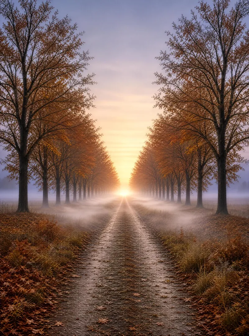 Foggy Autumn Tree Path