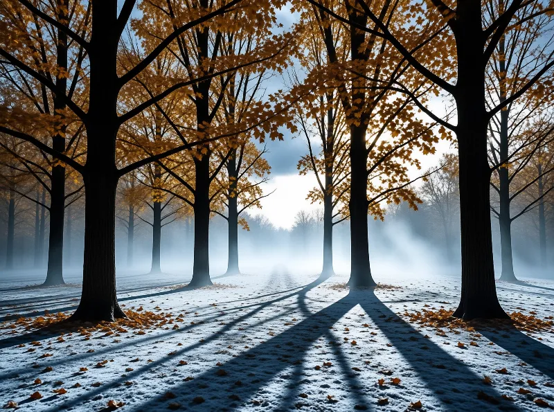 Misty Autumn Snowy Tree Lane