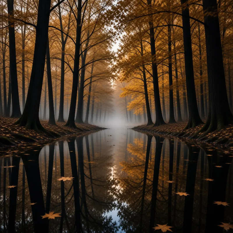 Misty Autumn Forest River