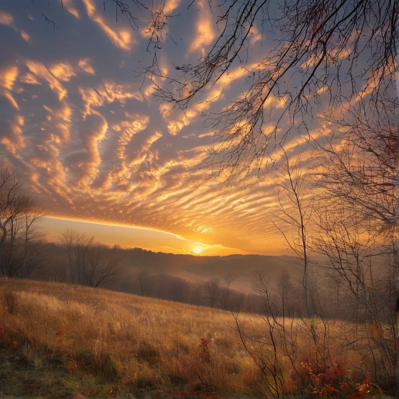 Sunset over rolling hills