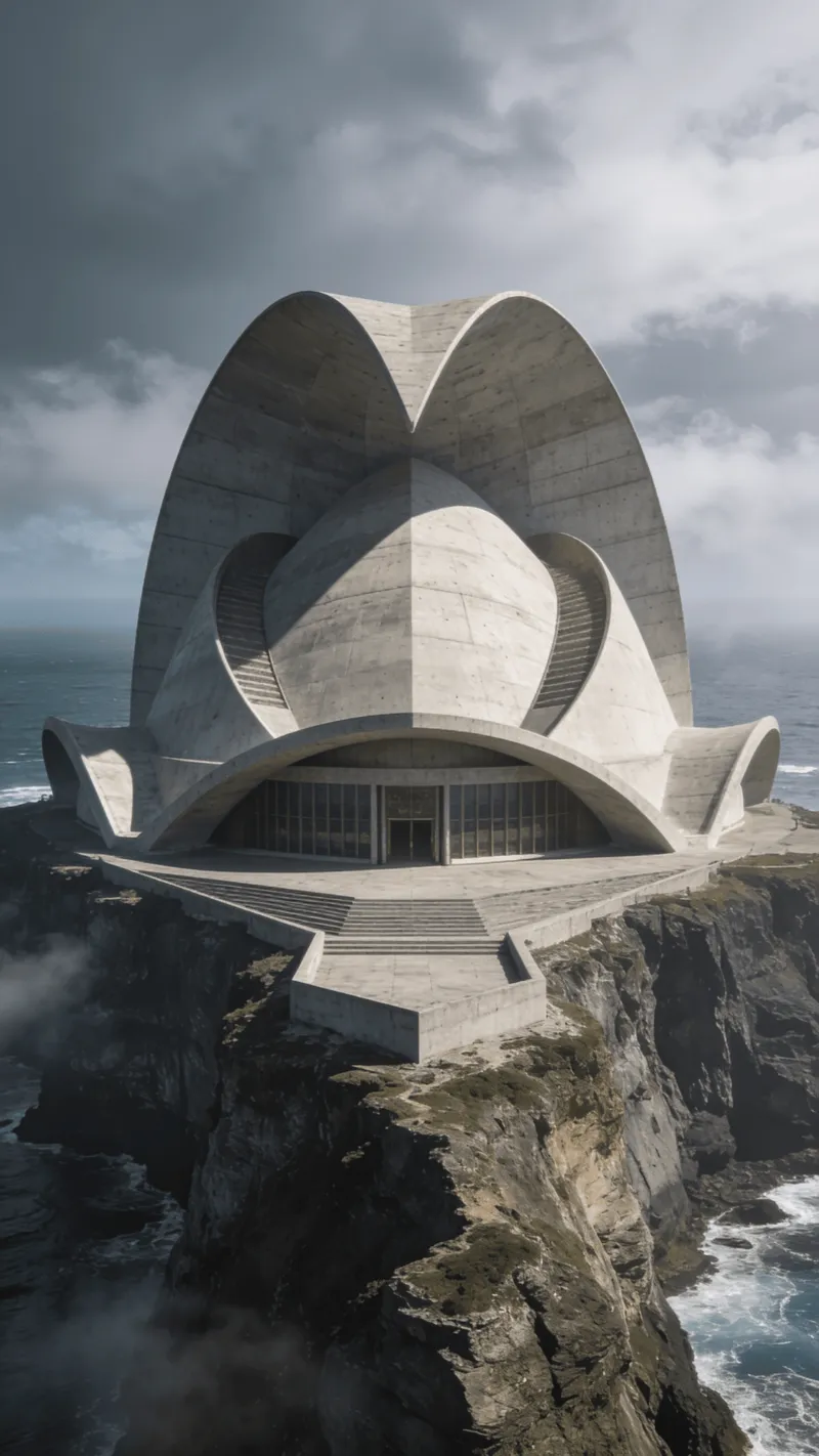 Museum with Curved Concrete — Coastal Cliff